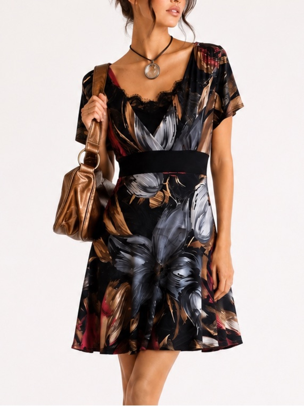 SPARKLING STARS Y2K Dark Floral Empire Waist Whimsigoth Midi Dress Medium